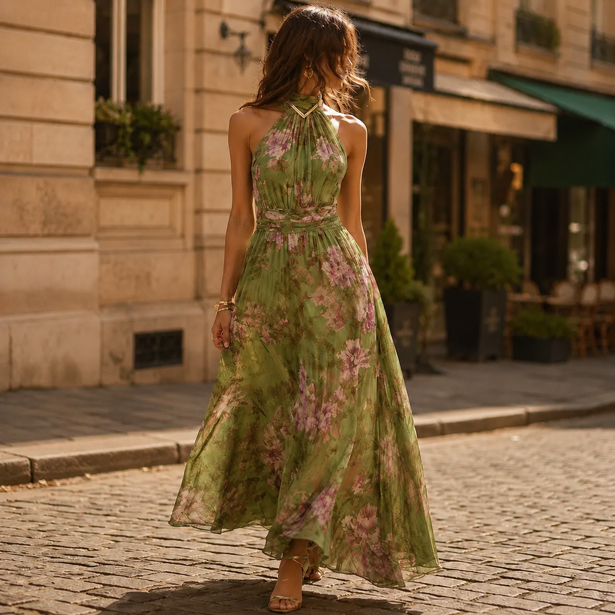 Floral Halter Chiffon Maxi Dress - Image 2