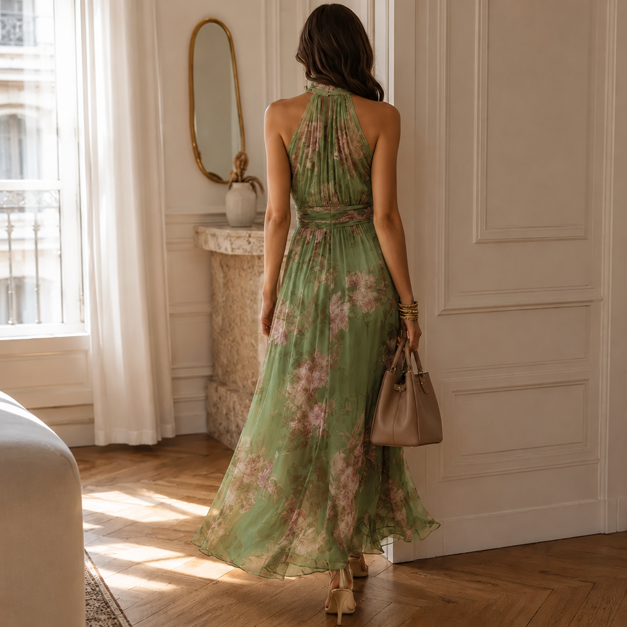 Floral Halter Chiffon Maxi Dress - Image 4