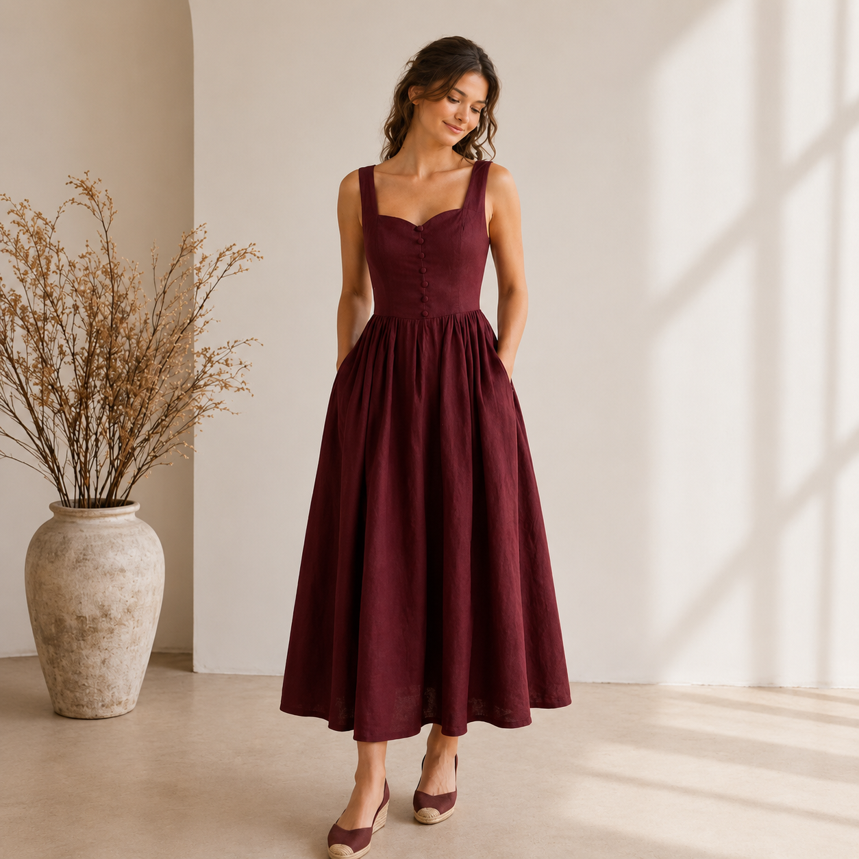 Pure Linen Midi Dress