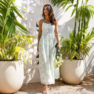 Mint Floral Chiffon Maxi Dress