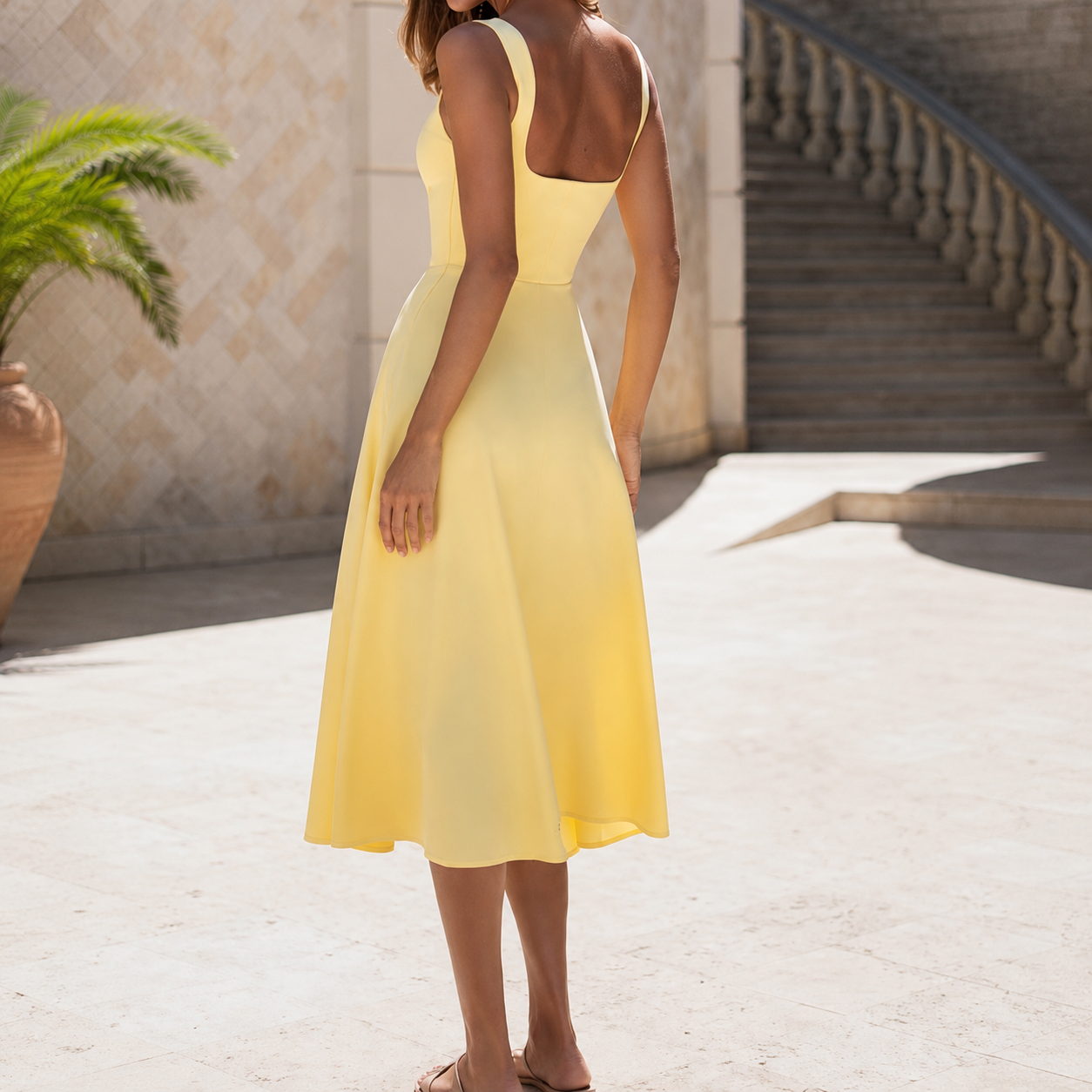 Yellow Formal Midi Dress - Image 4