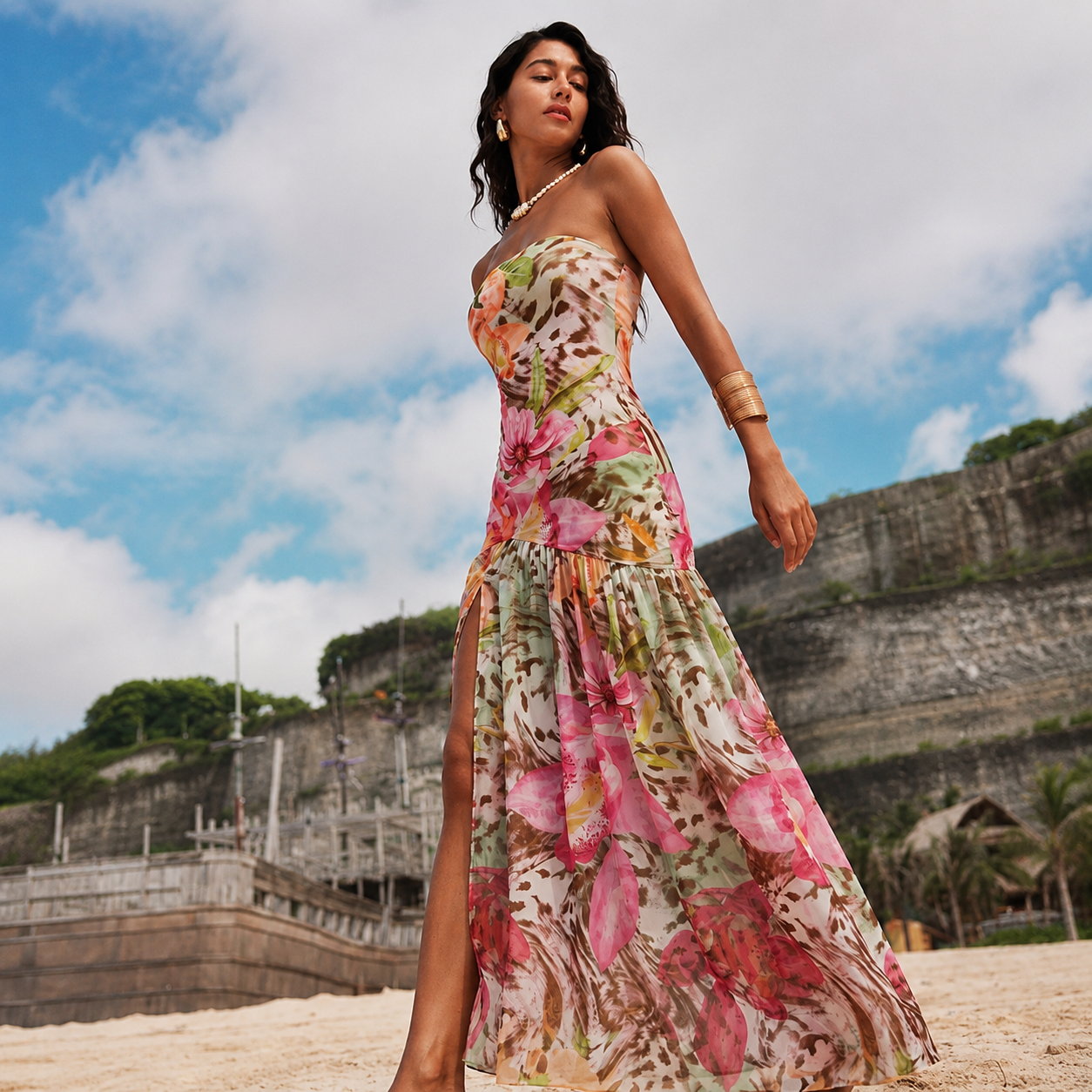 Floral Chiffon Split Maxi Dress - Image 3