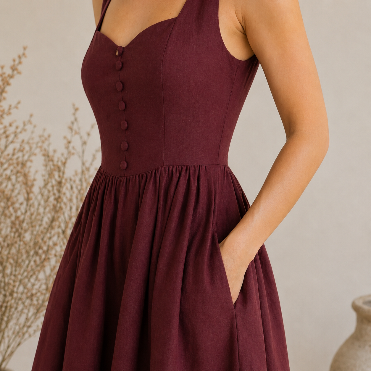 Pure Linen Midi Dress - Image 3